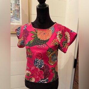Fitzroy&wills floral point shot sleeve top size small multicolor main color pink